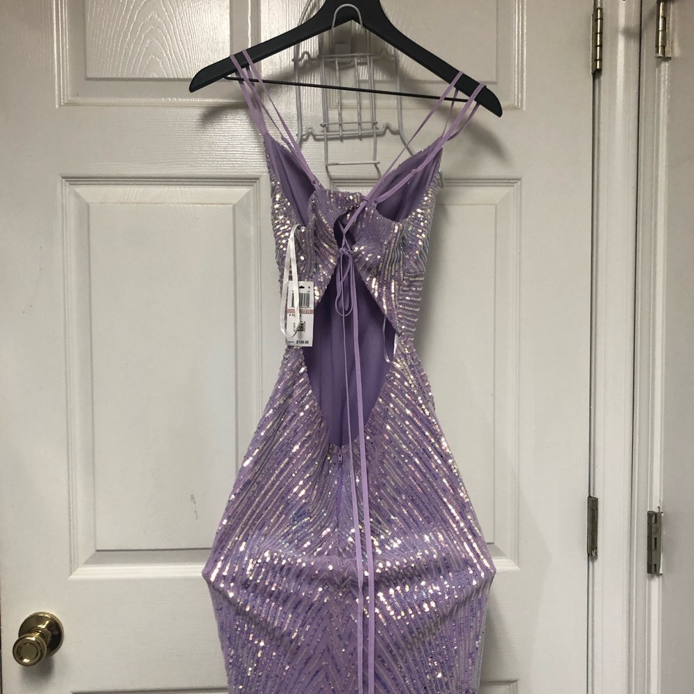 B. Darlin Elegant Purple Mermaid/Trumpet Sequin Gown - Picture 7 of 16
